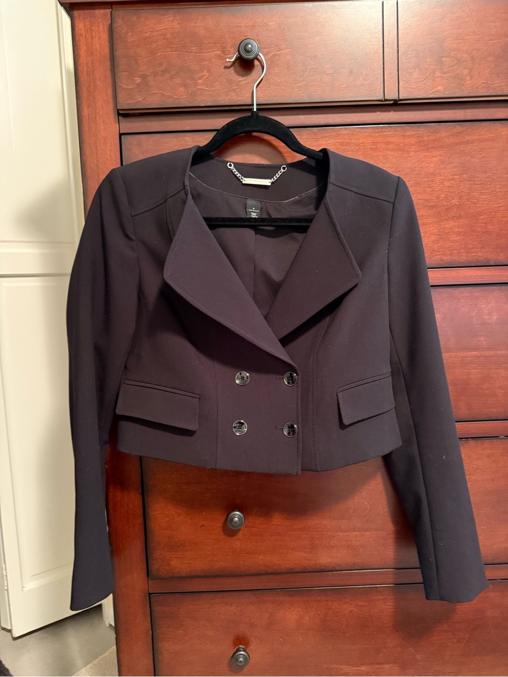 White House Black Market Cropped Double-Breasted Black Blazer
